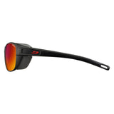 Side view of Julbo Camino Sunglasses, featuring sleek, elongated temples and red-mirrored photochromic lenses, perfect for versatile eyewear.
