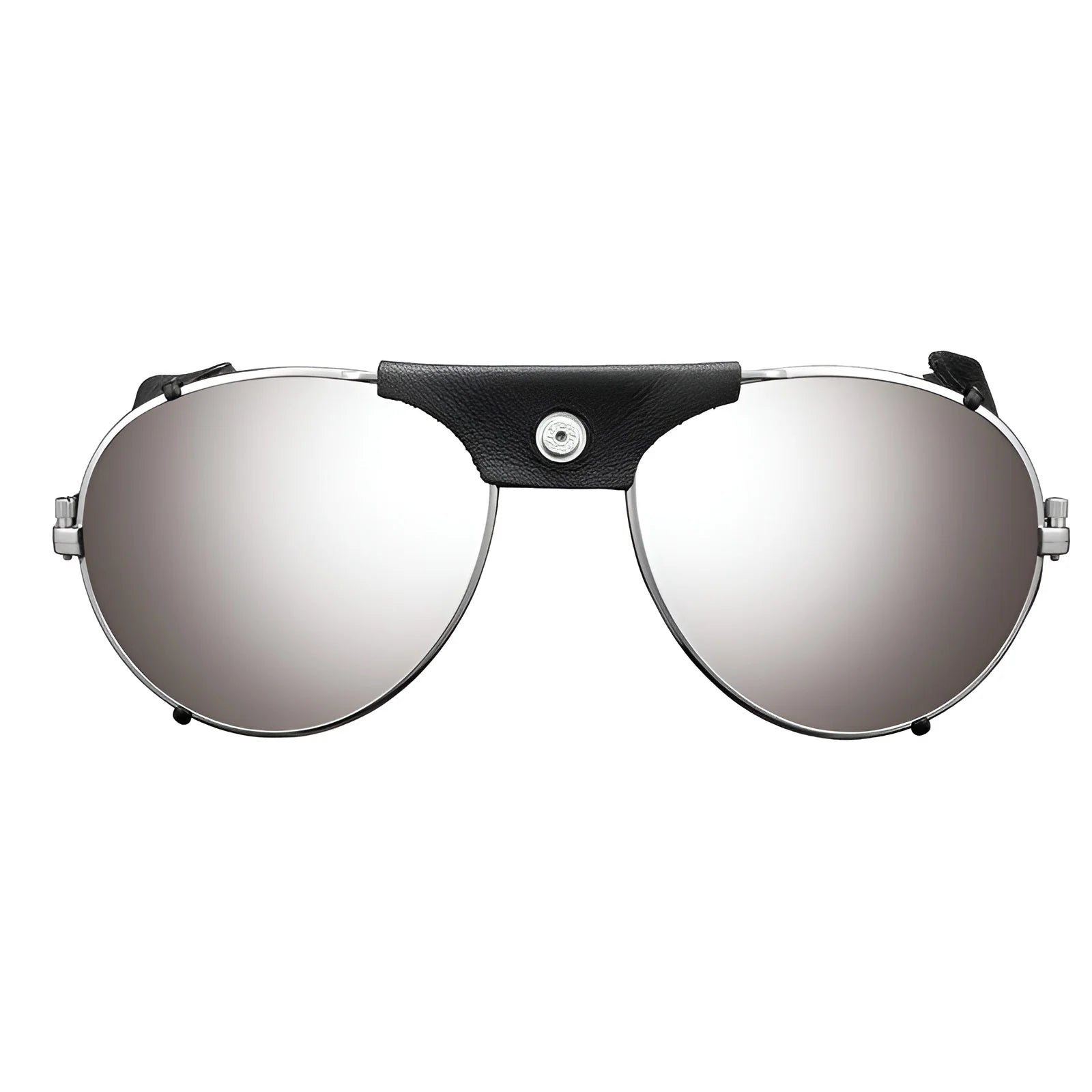 Julbo Cham Sunglasses in size 58 feature alpine classic style with mirrored lenses and a black leather nose bridge, perfect as glacier glasses.