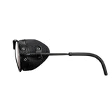 Side view of Julbo Cham Sunglasses | Size 58, featuring leather side shields and curved temples in black.