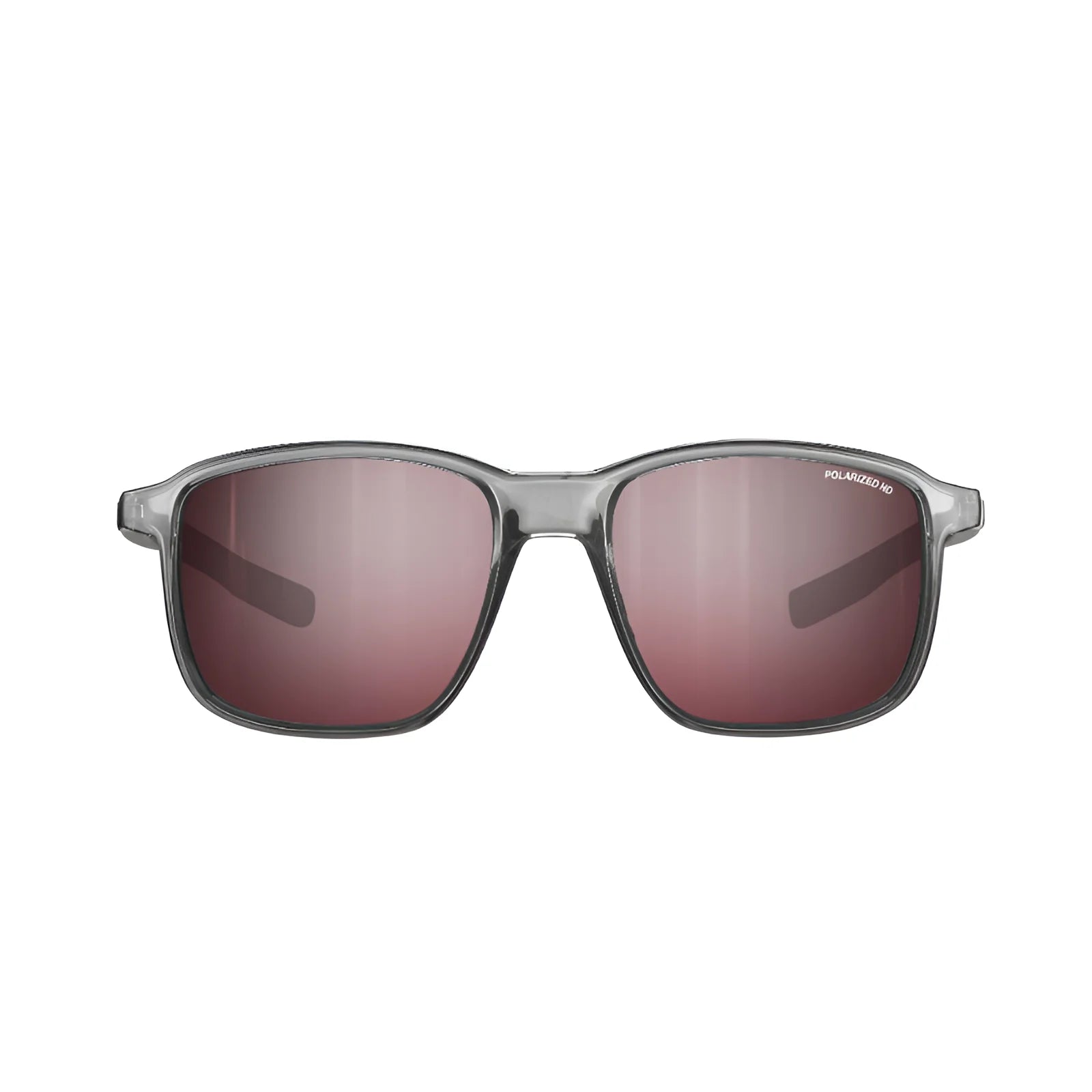 Julbo Creek Sunglasses, size 52, feature a gray frame with rose-tinted polarized lenses and a lightweight design, showcased on a pristine white background.