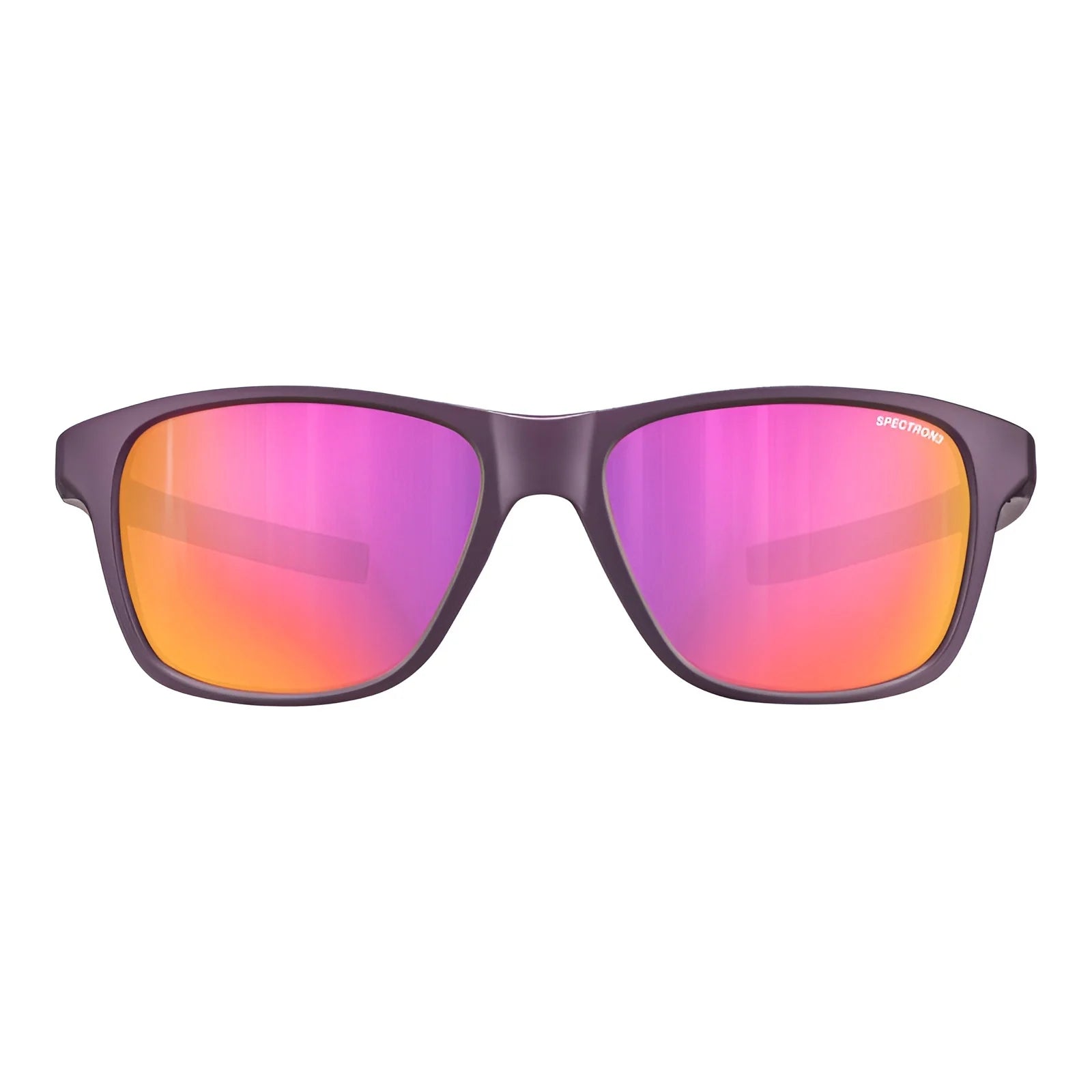 Julbo Cruiser Sunglasses | Size 51 feature stylish purple frames and mirrored pink-orange lenses, capturing the essence of surf and skate trends against a white background.
