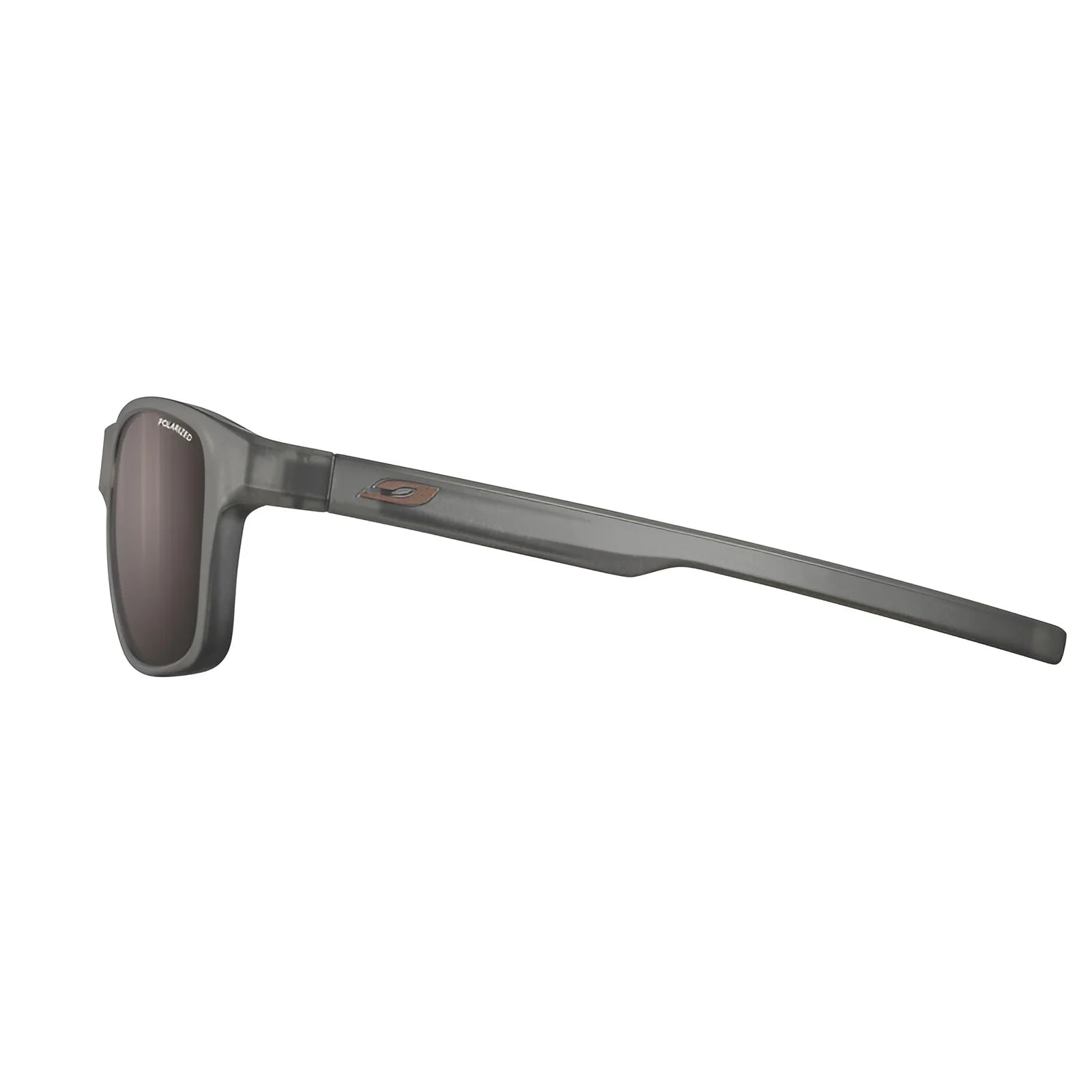 Side view of Julbo Cruiser Sunglasses in gray, featuring a sleek design, mirrored lenses, and inspired by surf and skate trends.