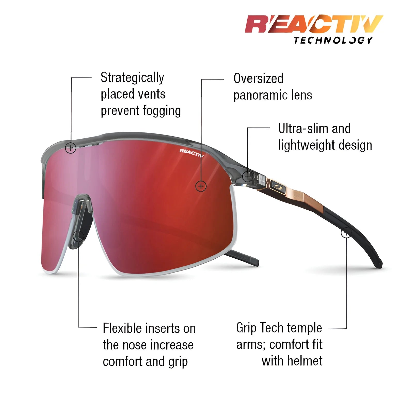 Discover the Julbo Density Sunglasses from Julbo, offering unmatched comfort and style. With oversized red lenses, superior ventilation, flexible nose inserts, and CustomFit Temples for precise grip tech, they ensure ultimate wearability for any adventure.