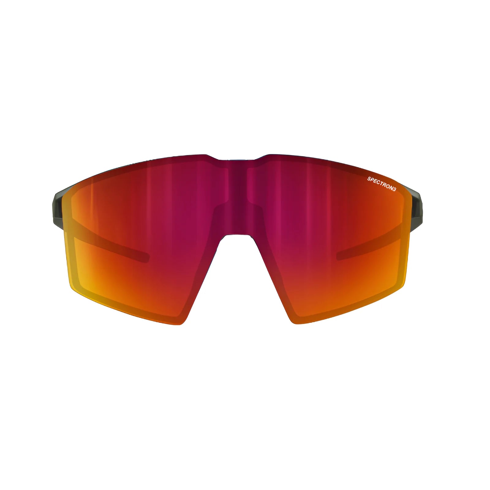 The Julbo Edge Sunglasses by Julbo feature a red-orange gradient wide wrap-around lens and sleek black frame, enhanced with anti-fog coating for clear vision in all conditions.