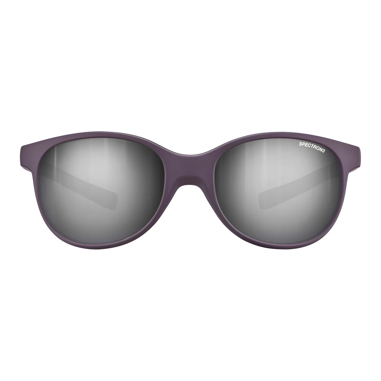 The Julbo Lizzy Sunglasses Size 49 by Julbo feature dark frames and reflective silver Spectron 3 lenses, seen from the front against a white background.