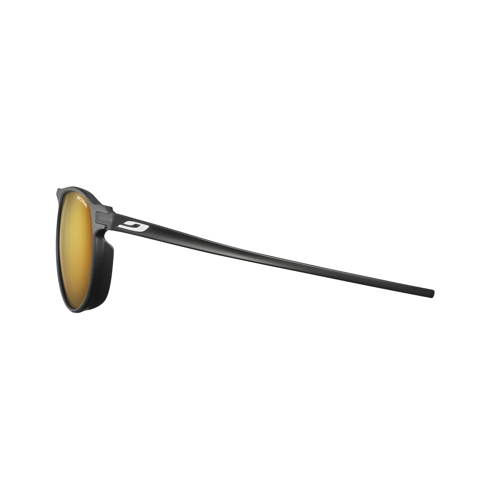 The Julbo Meta Sunglasses | Size 55 feature a sleek black design with yellow lenses, providing a minimalist urban look. Enhanced with Grip Tech for a secure fit, these shades are ideal for those who prioritize style and functionality.
