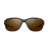 Julbo Monterosa 2 Sunglasses (Size 54) feature a black frame with brown lenses, ensuring a protective design for ultimate mountain comfort, set against a crisp white background.
