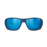 Julbo Rookie 2 Sunglasses in size 58 feature blue sports sunglasses with REACTIV lenses and a sleek dark frame, offering superior visibility. The ergonomic design ensures comfort and performance, enhanced by Julbo sun technology.