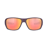 Julbo Rookie 2 Sunglasses with an ergonomic design, black frame, and orange reflective lenses featuring Julbo sun technology are set against a white background.