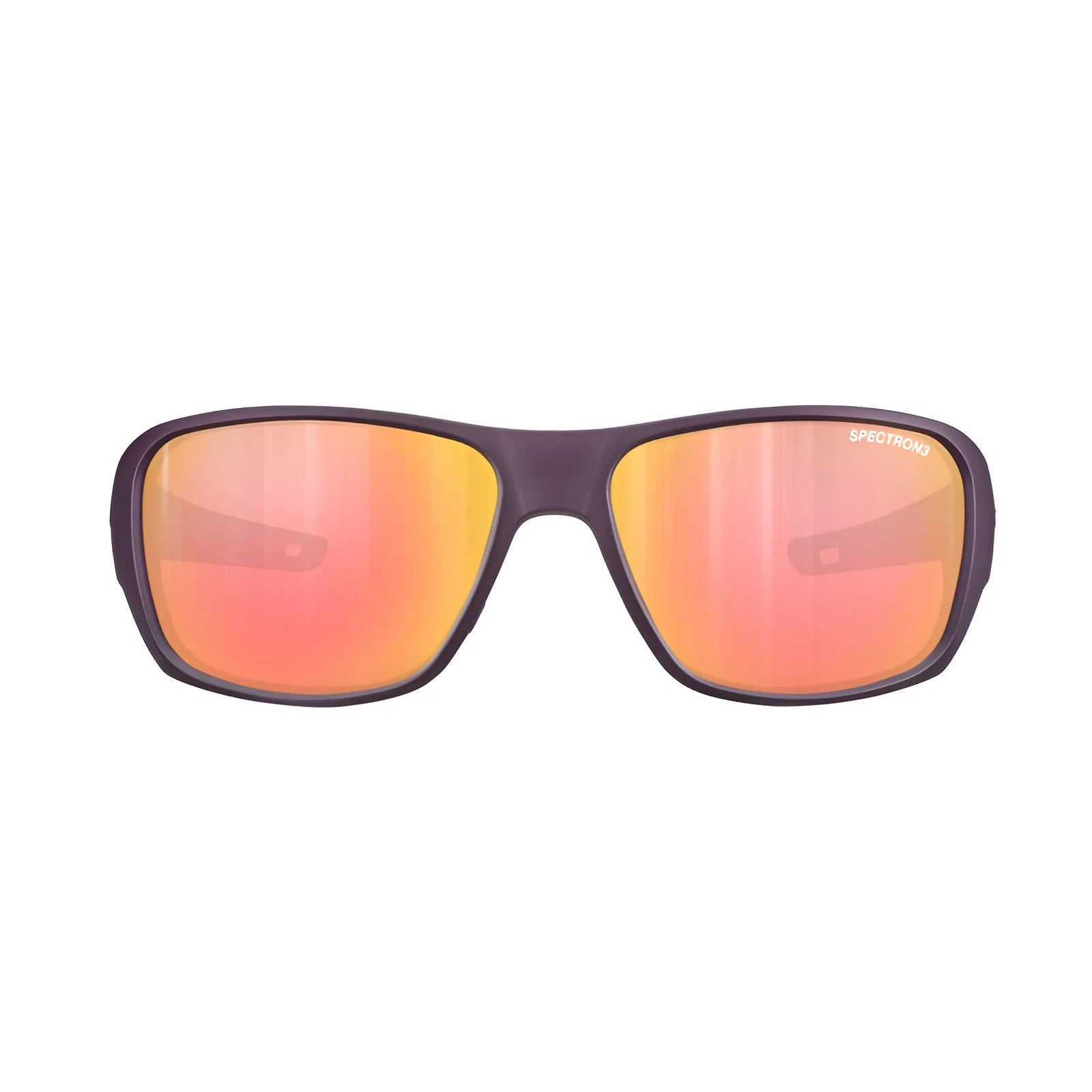 Julbo Rookie 2 Sunglasses with an ergonomic design, black frame, and orange reflective lenses featuring Julbo sun technology are set against a white background.