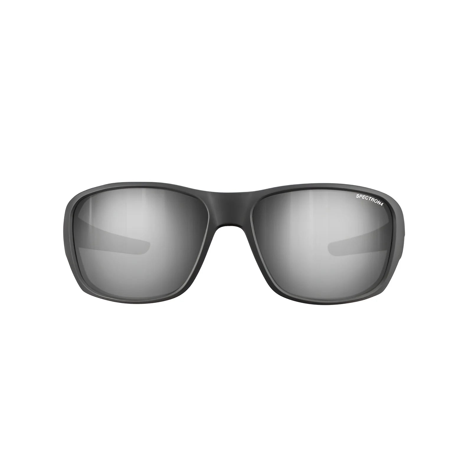 Julbo Rookie 2 Sunglasses, size 58, feature black frames with rectangular lenses using Julbo sun technology for optimal protection and a reflective surface against a white background.