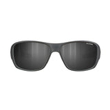The Julbo Rookie 2 Sunglasses feature a sleek black design with polarized sun technology and an ergonomic, slightly curved frame for optimal front view.