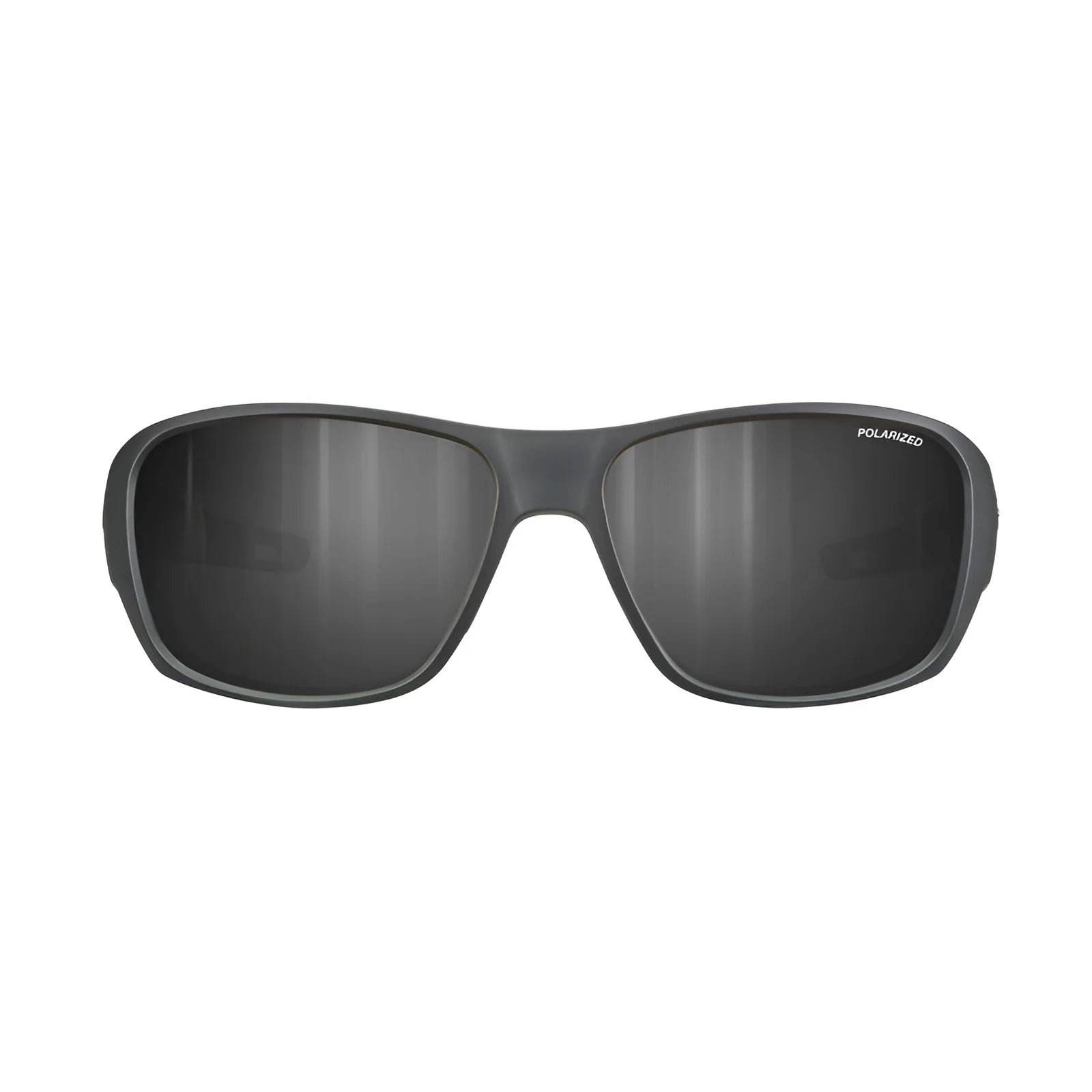 The Julbo Rookie 2 Sunglasses feature a sleek black design with polarized sun technology and an ergonomic, slightly curved frame for optimal front view.