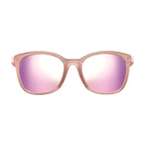 Pink Julbo Spark Sunglasses, size 54, equipped with photochromic lenses and Grip Tech Temples shown on a white background.
