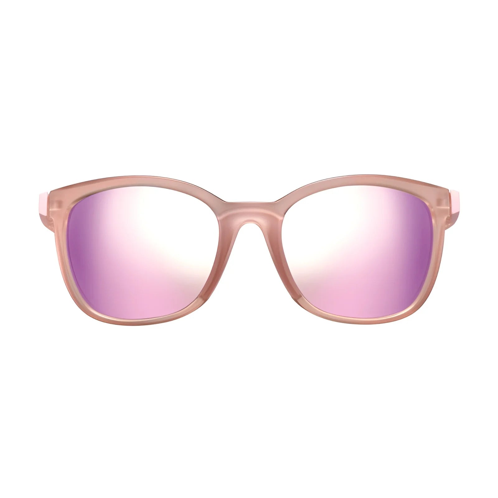 Pink Julbo Spark Sunglasses, size 54, equipped with photochromic lenses and Grip Tech Temples shown on a white background.