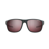 The Julbo The Streets Sunglasses | Size 57 have ergonomic black rectangular frames and dark red polarized lenses, crafted from eco-friendly materials.