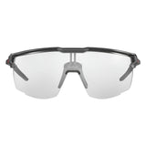 The Julbo Ultimate Sunglasses by Julbo are sporty gray sunglasses with a wraparound design and clear lenses, providing a secure fit for ultimate freedom in sports.
