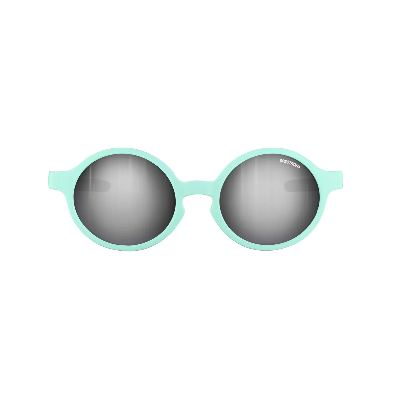 The Julbo Walk Sunglasses, size 39, feature mint green frames and Spectron reflective lenses. Designed for kids, these durable eyewear pieces combine style and functionality for any sunny day adventure.