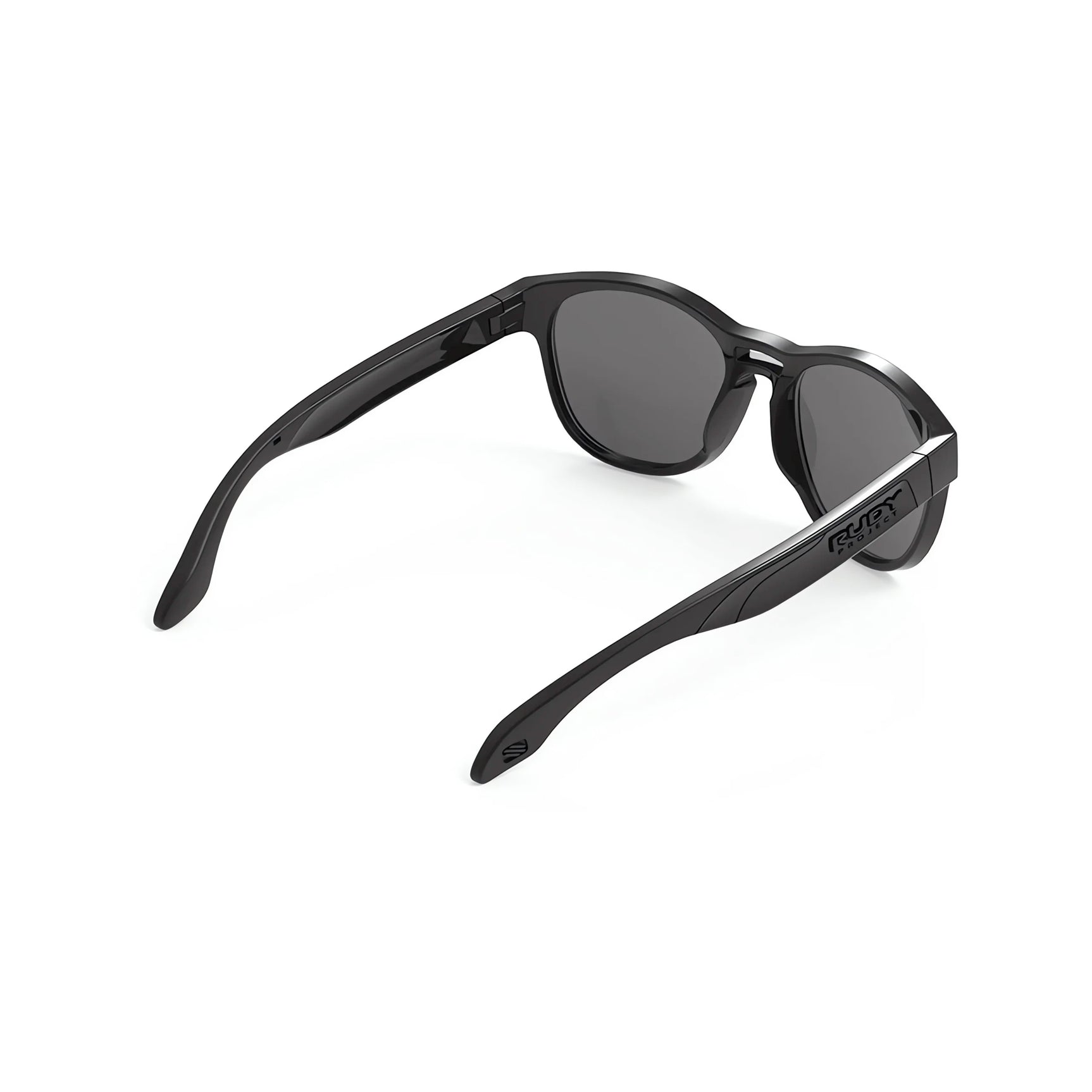 Rudy Project Spinair 56 Sunglasses | Size 54 with dark lenses and soft rubber nosepads, shown from back and side angles on a white background.