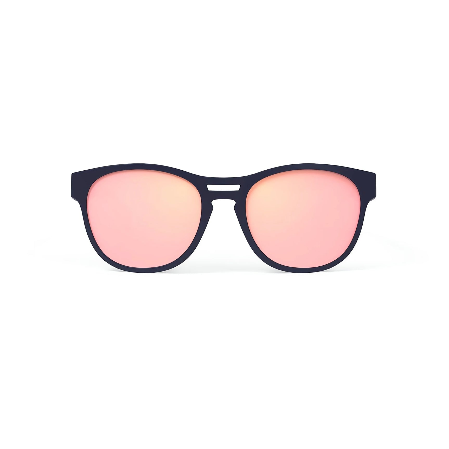 Rudy Project Spinair 56 Sunglasses | Size 54, black frame with pink-tinted lenses, adjustable temple tips, and soft rubber nosepads, by Rudy Project, shown against a white background.