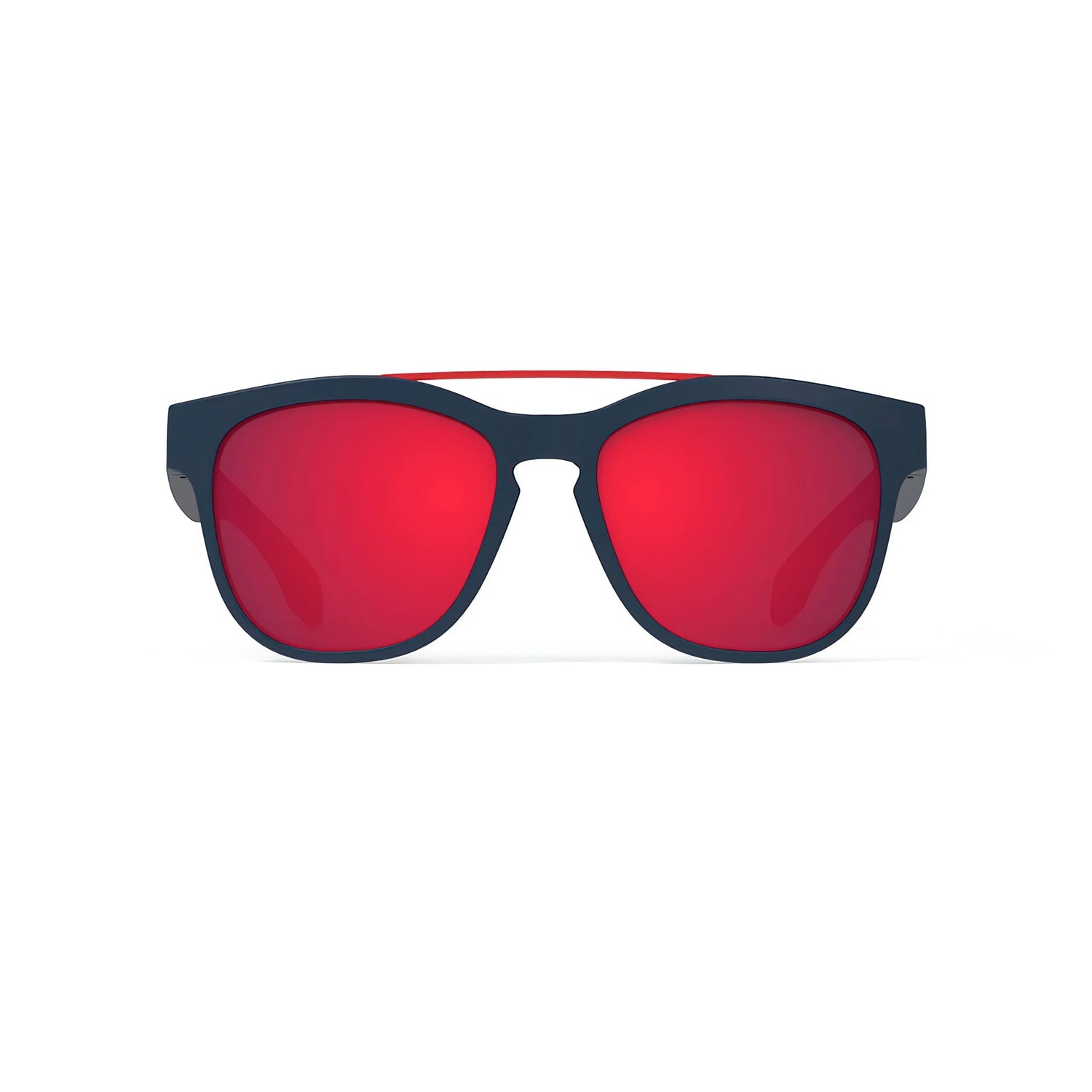 Rudy Project Spinair 59 Sunglasses (Size 52) in black with bright red lenses, designed for active lifestyles and high performance, shown facing forward on a white background.
