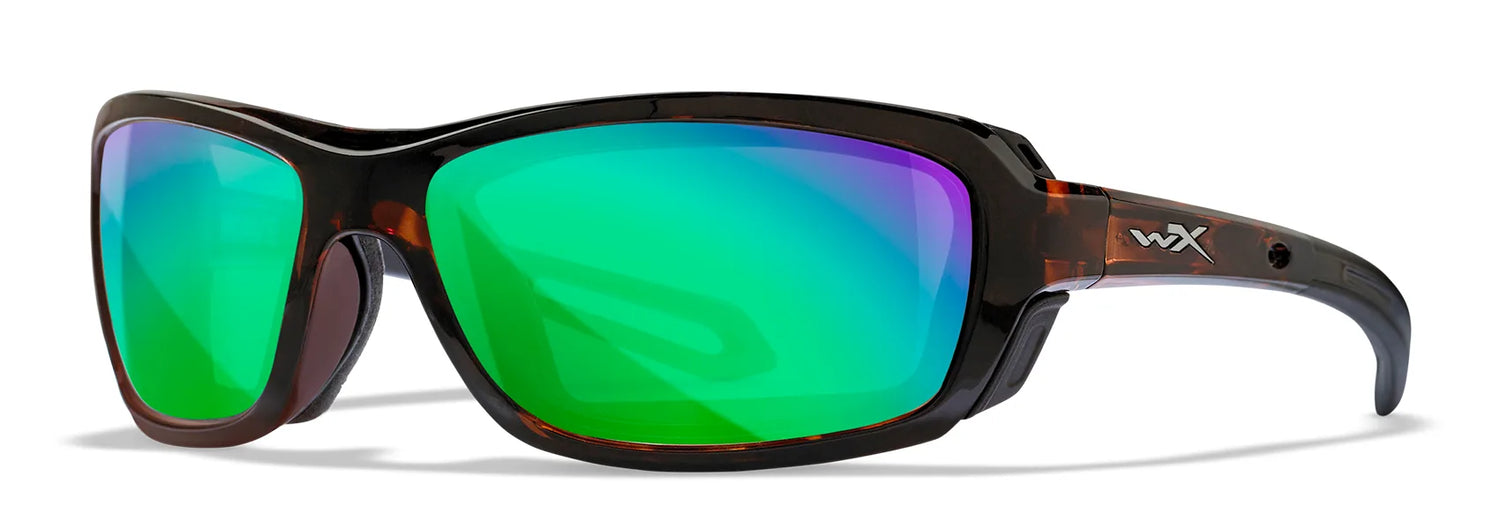 Wiley X Wave Sunglasses Gloss Demi / Polarized Emerald Mirror